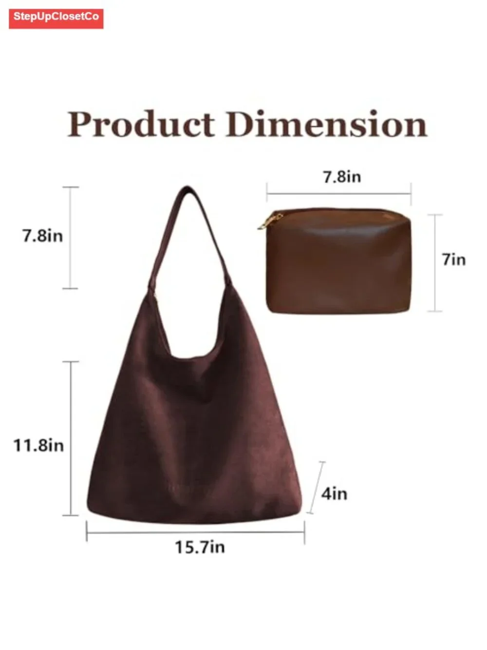 Faux Suede Large Hobo Tote Purse with Zipper